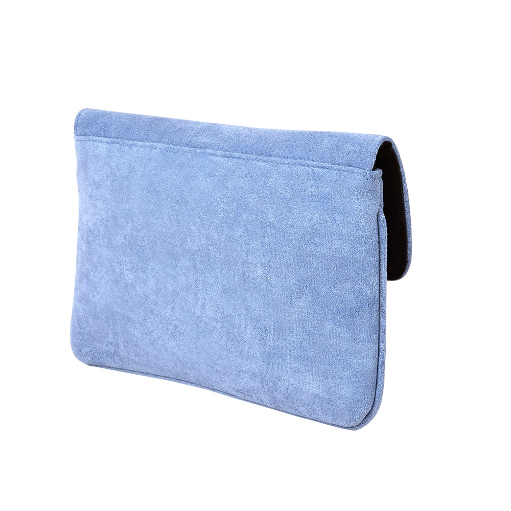 Accessorize London Women's Faux Leather Blue Suedette flat fold clutch