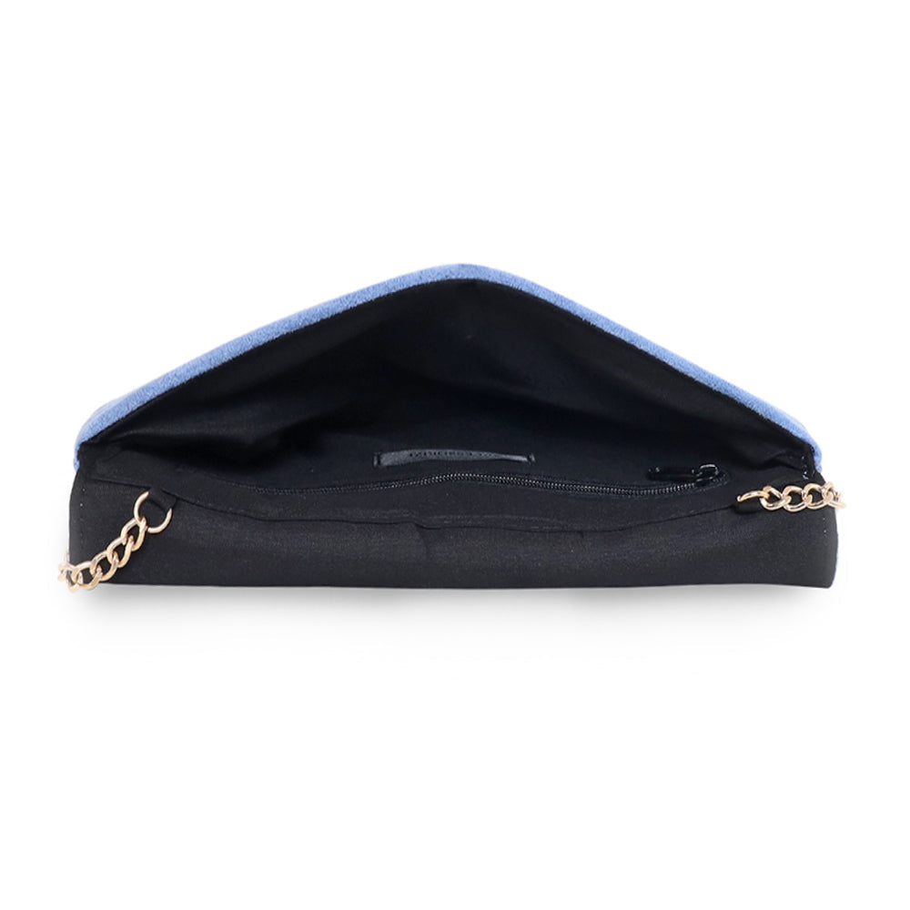 Accessorize London Women's Faux Leather Blue Suedette flat fold clutch