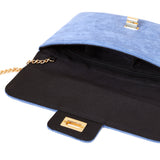 Accessorize London Women's Faux Leather Blue Suedette flat fold clutch