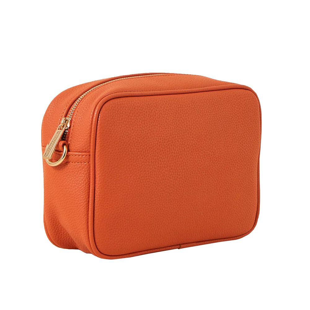 Accessorize London Women's Faux Leather Orange Webbing Strap Sling Bag