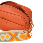 Accessorize London Women's Faux Leather Orange Webbing Strap Sling Bag
