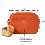 Accessorize London Women's Faux Leather Orange Webbing Strap Sling Bag