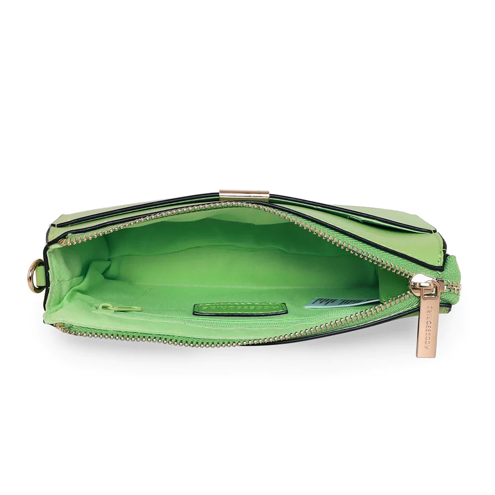 Accessorize London Women's Faux Leather Green Small Zip Sling Bag