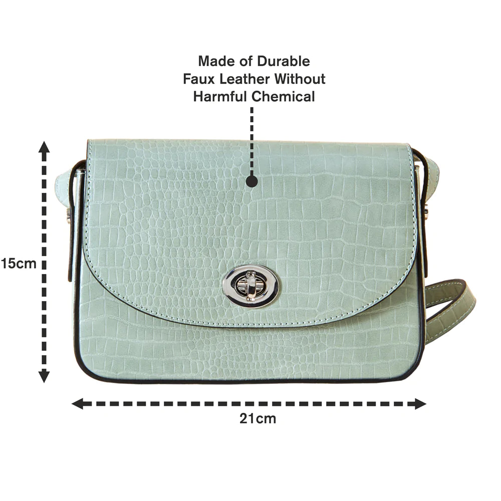 Accessorize London Women's Faux Leather Pista Green Faux Croc Sling Bag