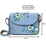 Accessorize London Women's Faux Leather Blue Embroidered flap Sling Bag