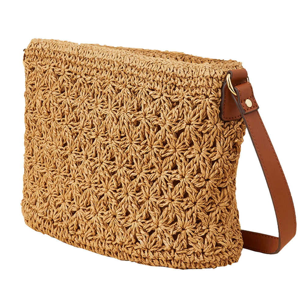 Accessorize London Women's Brown Classic Raffia Sling Beach bag