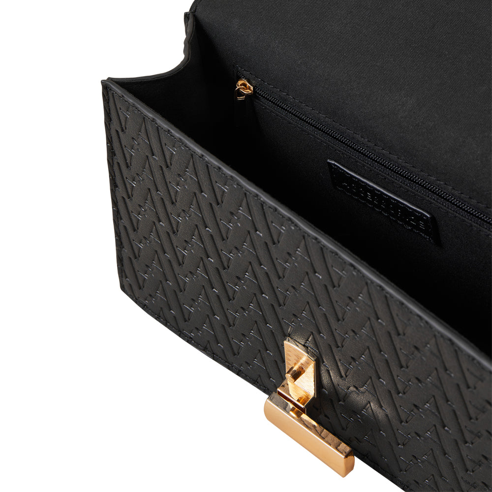 Accessorize London Women's Faux Leather Black Small logo handheld Satchel Sling Bag