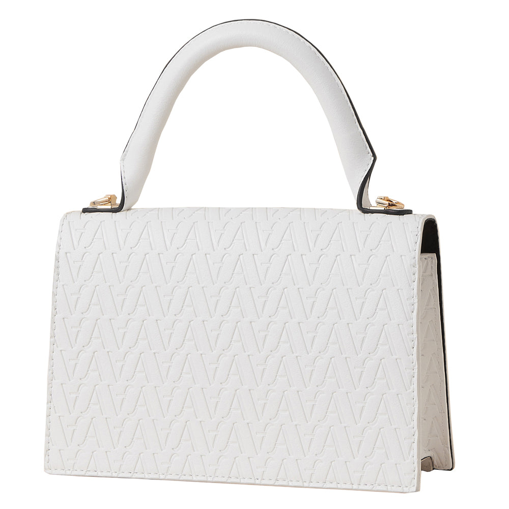 Accessorize London Women's Faux Leather White Small logo handheld Satchel Sling Bag