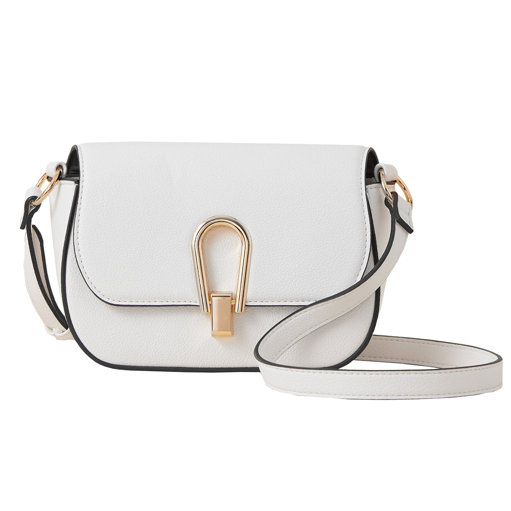 Accessorize London Women's Faux Leather Large metal lock White Sling Bag