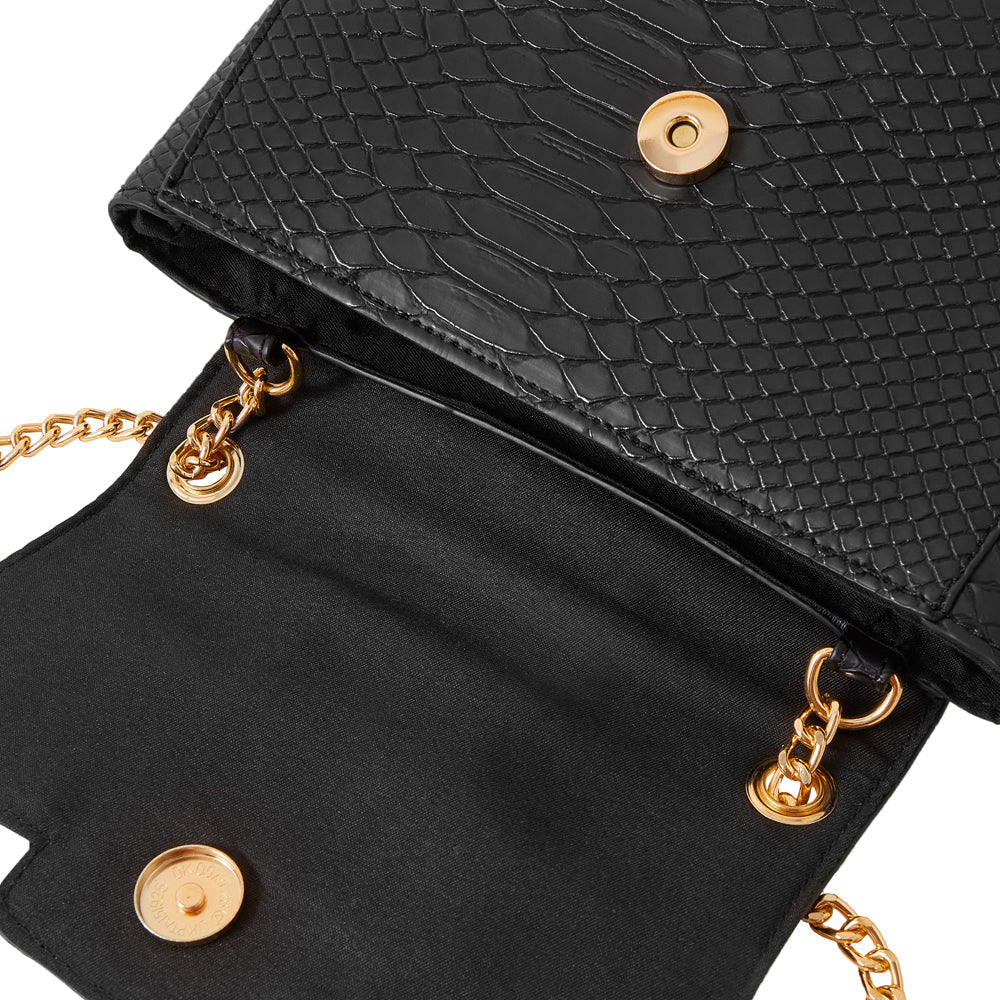 Accessorize London Women's Faux Leather Black Snaffle detail faux croc Sling Bag
