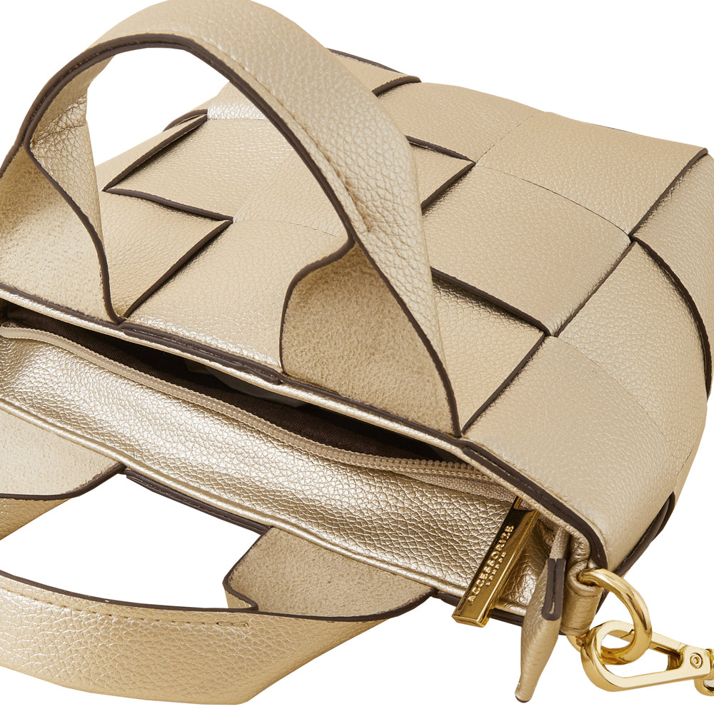 Accessorize London Women's Faux Leather Gold Weave handheld bag