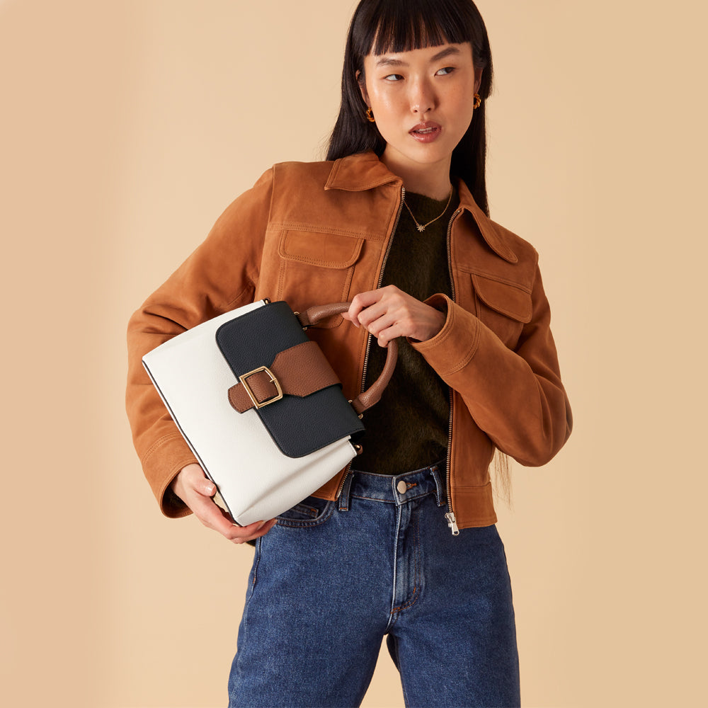 Accessorize London Women's Faux Leather Multi Colourblock handheld Satchel Sling Bag