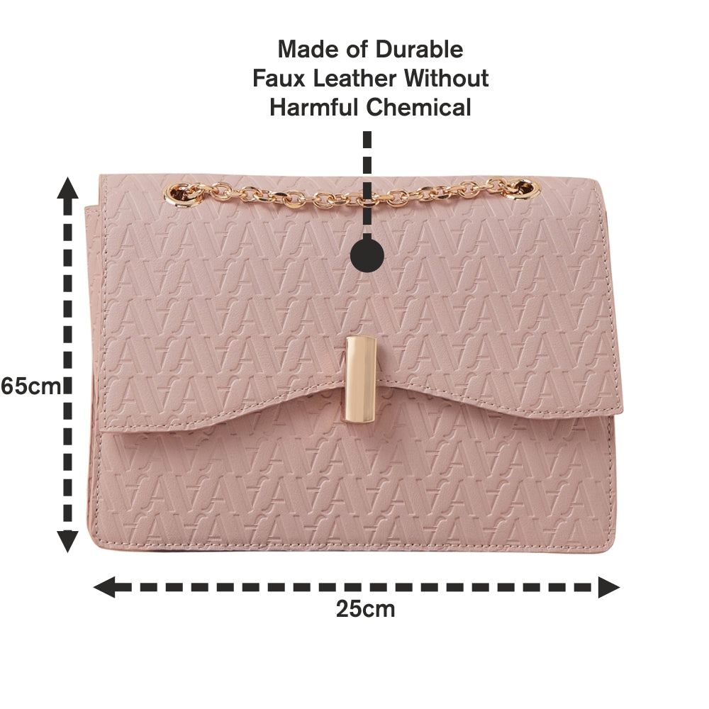 Accessorize London Women's Faux Leather Nude Pink Large A logo shoulder Sling Bag