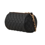 Accessorize London Women's Faux Leather Black Quilted barrel Sling Bag