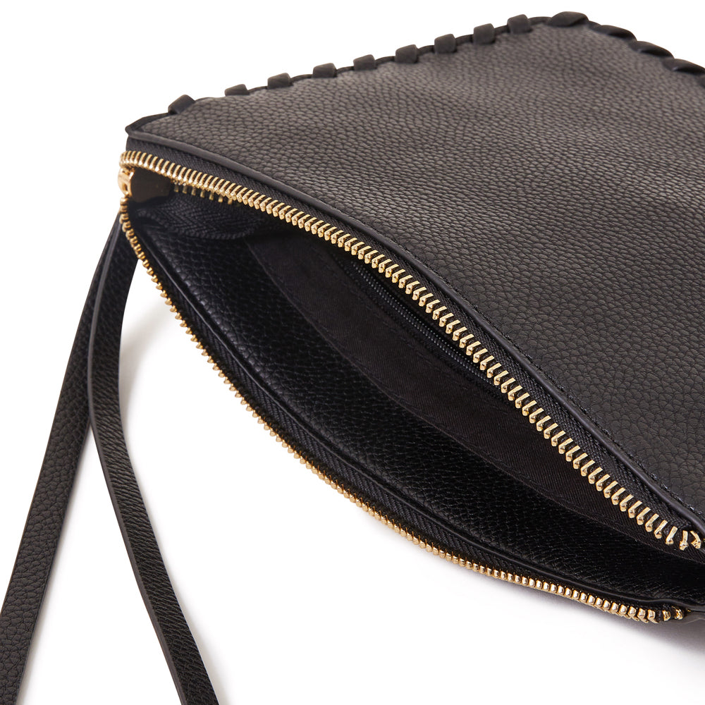 Accessorize London Black Whipstitch Double Pocket Sling Bag