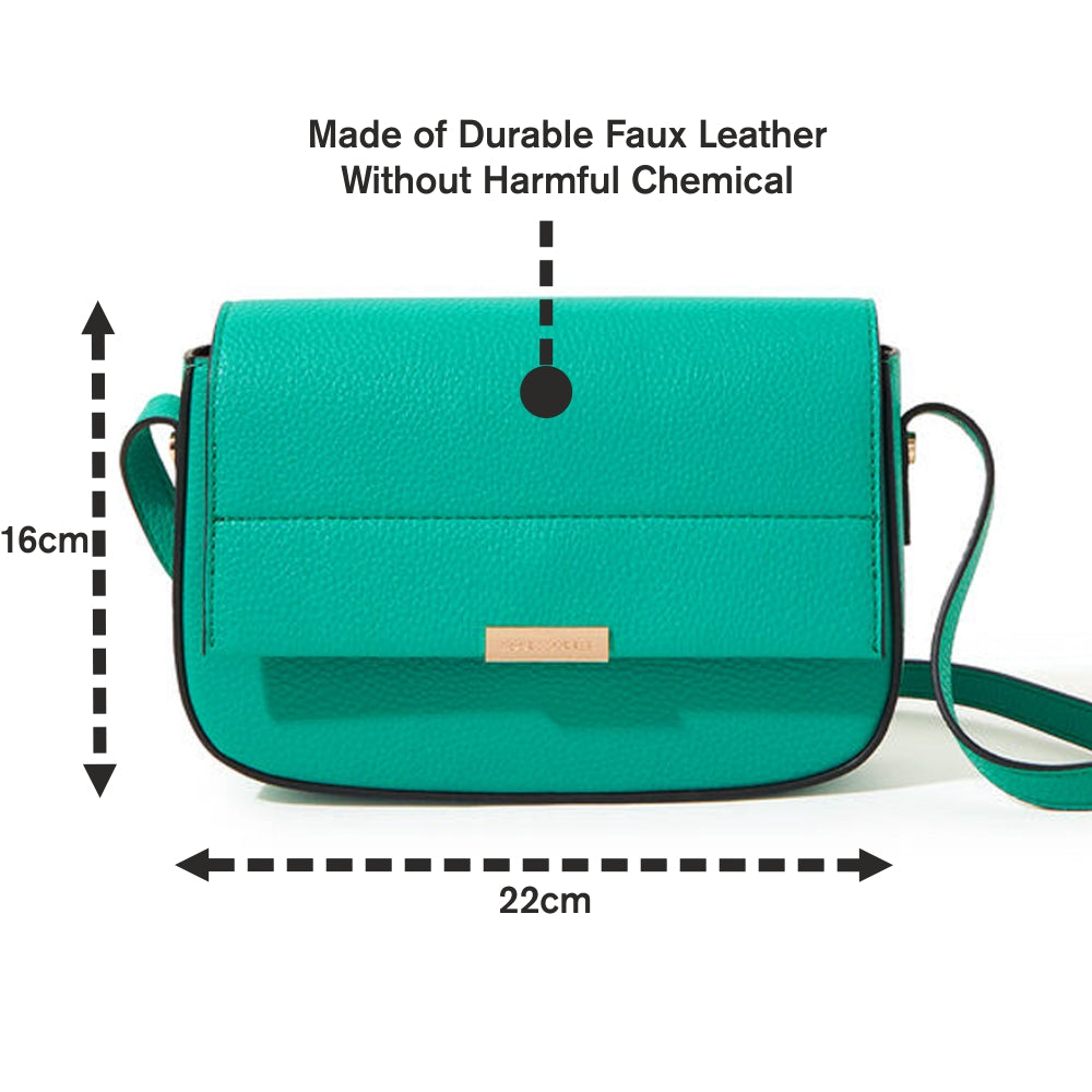 Accessorize London Women's Faux Leather Green Straight flap saddle cross-body bag