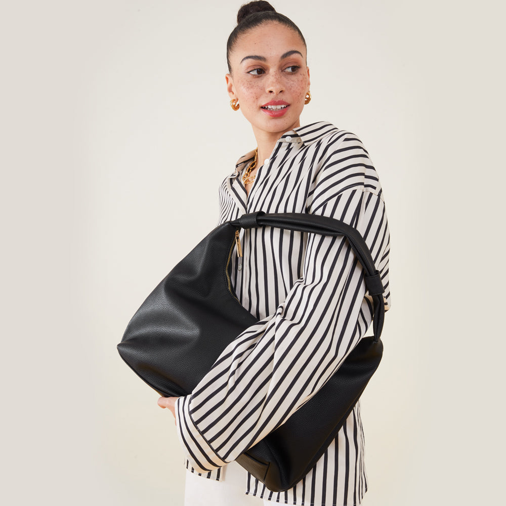 Accessorize London Women's Black Faux Leather Large scoop shoulder bag