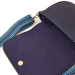 Accessorize London Women's Blue Webbing Strap Flap Sling Bag