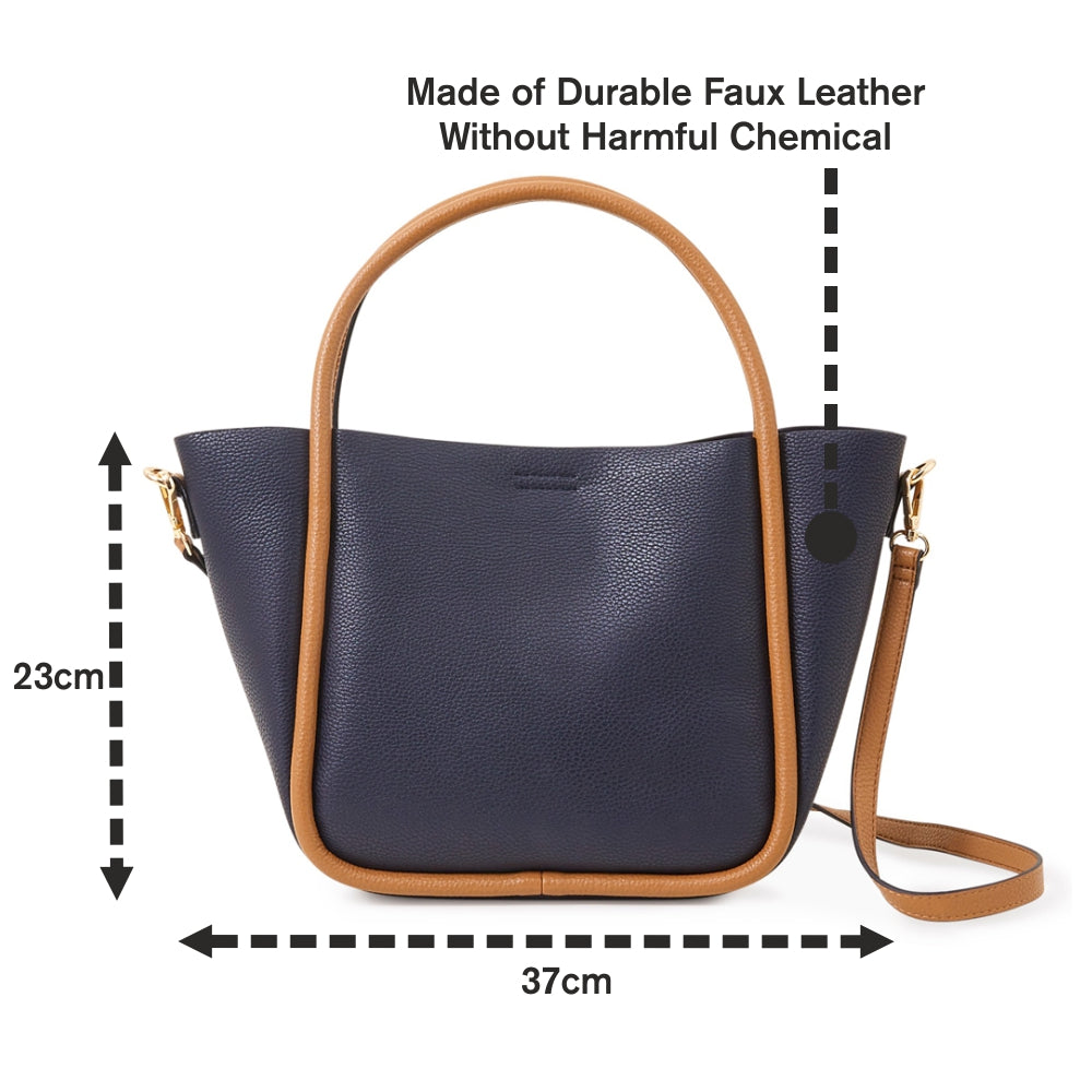 Buy Navy Contrast Piped Handheld Bag