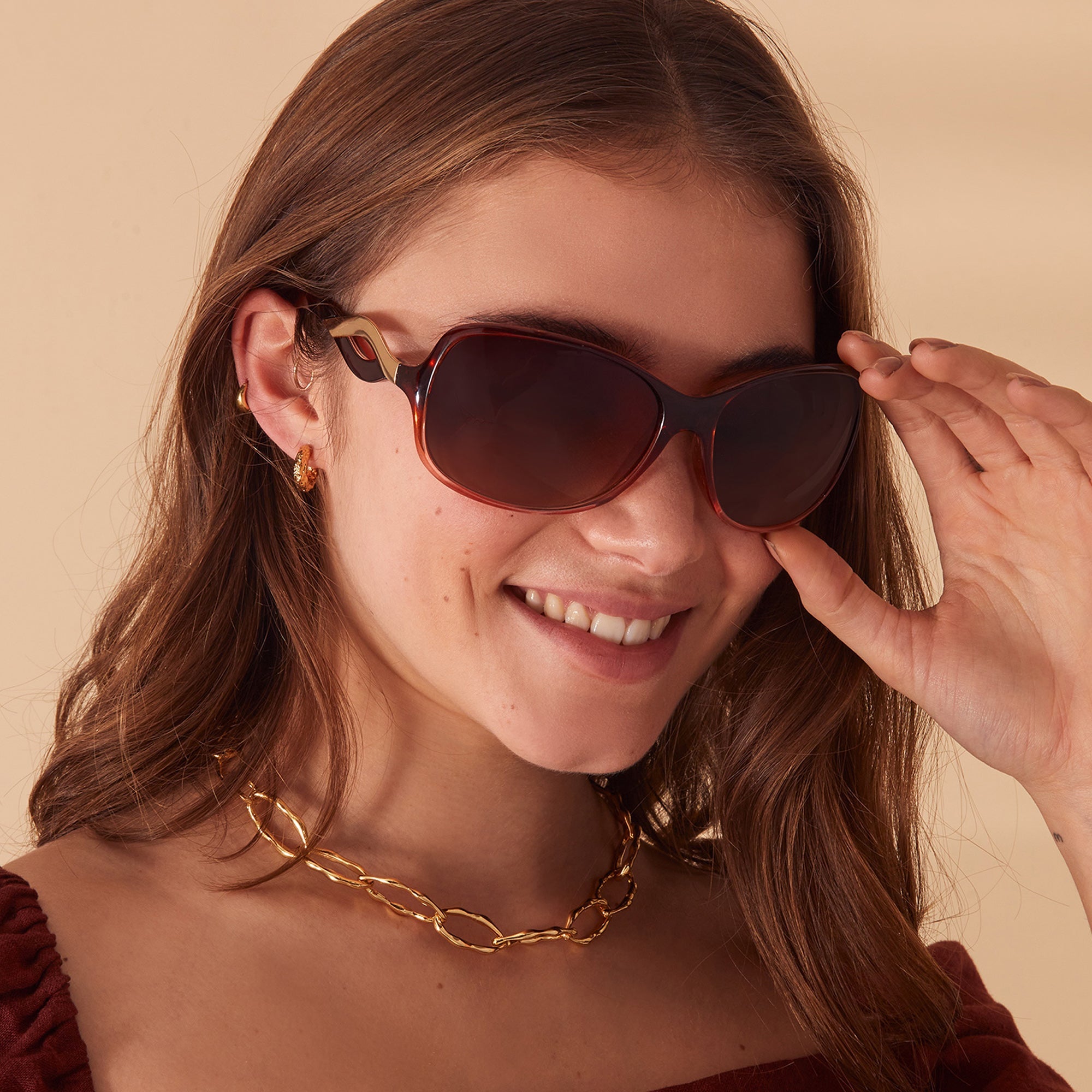 Wavy Arm Wrap Brown Sunglasses