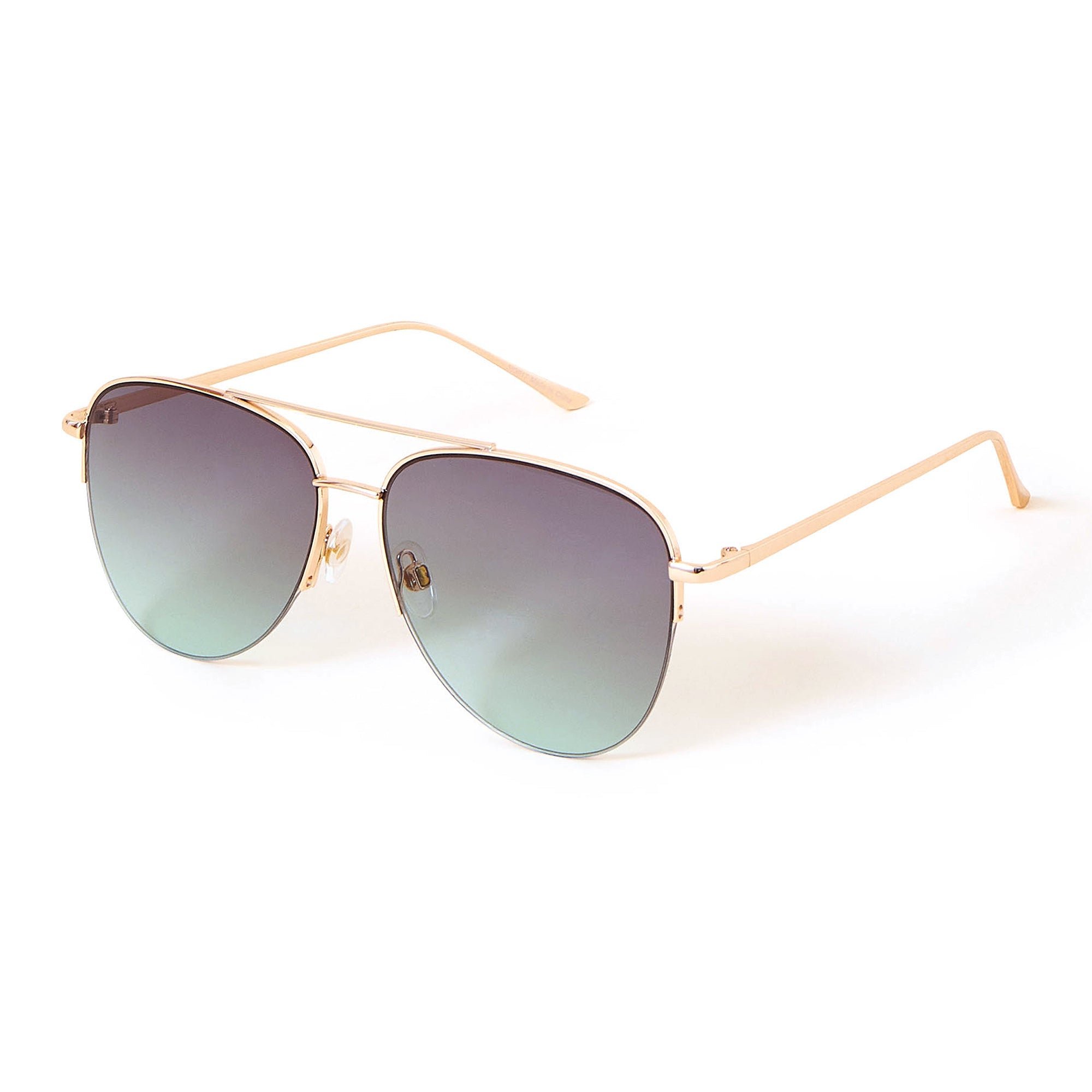 Luxe Oversize Semi-Rimless Bevelled Lens Square Aviator Sunglasses - zeroUV