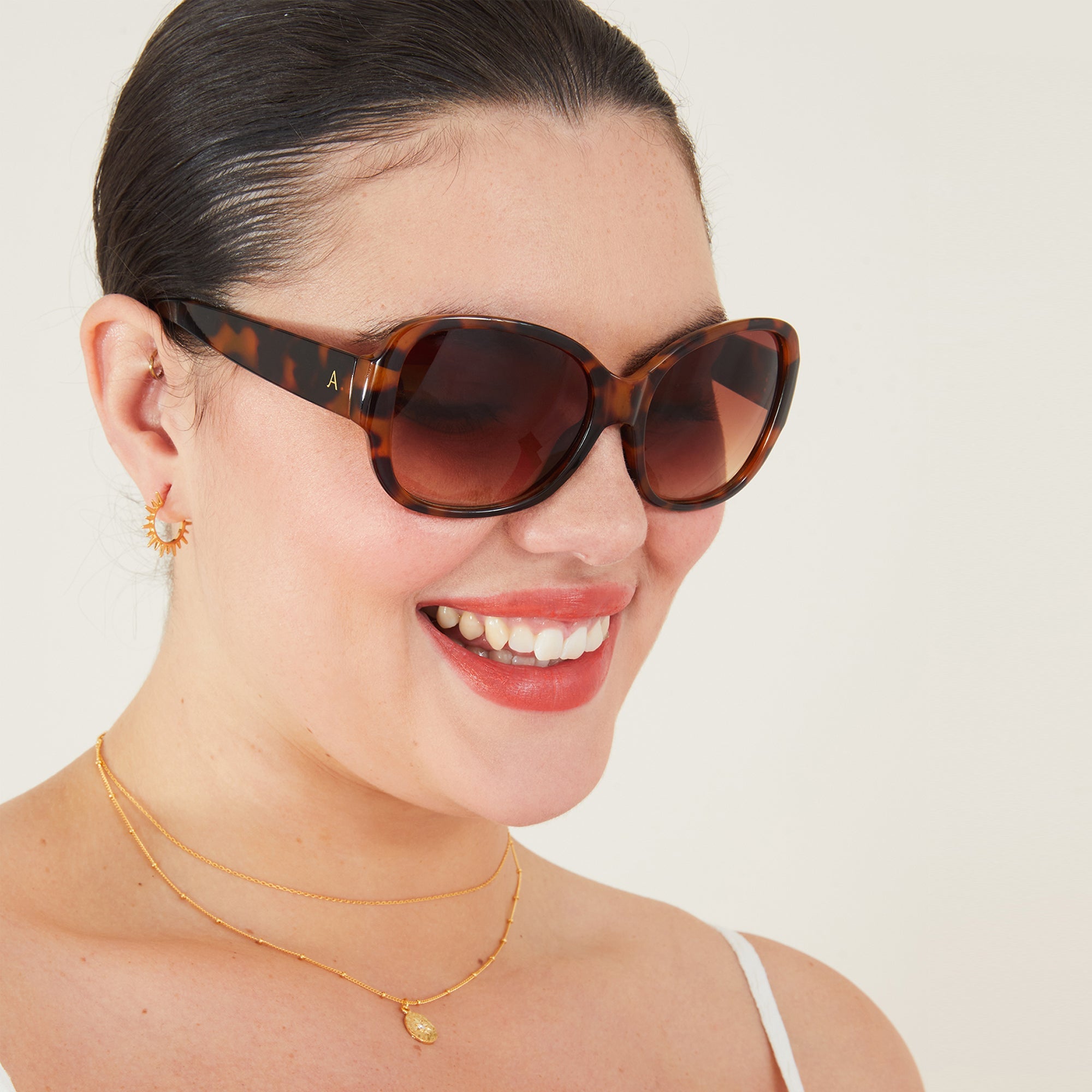 Wide Arm Tortoiseshell Square Sunglasses