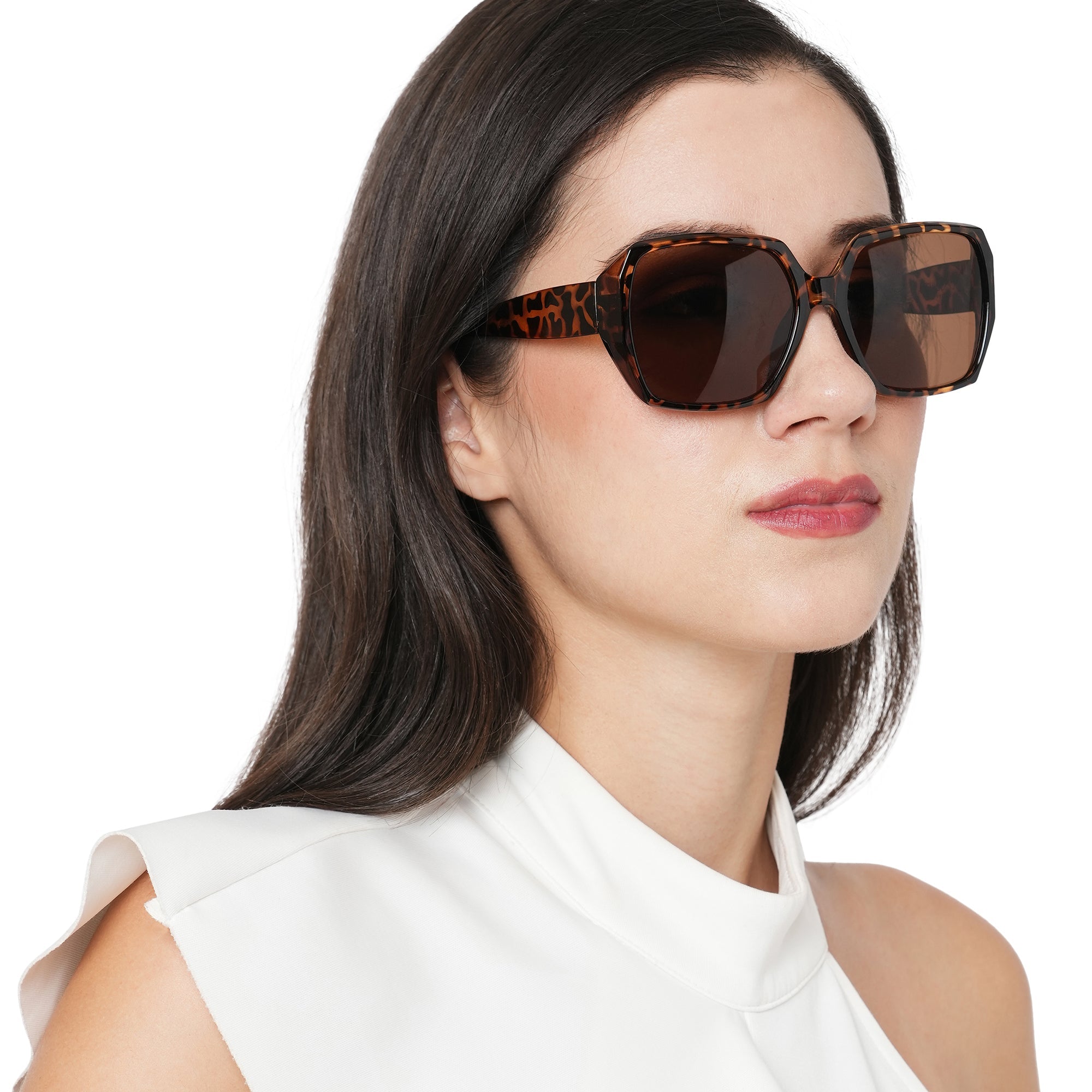 Accessorize London Women's Brown Mottled Oversized Hexagon Sunglasses