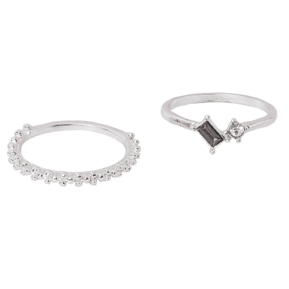 Accessorize London Women's Silver set of 2 Sparkle Gem And Textured Ring-Small