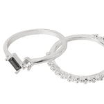 Accessorize London Women's Silver set of 2 Sparkle Gem And Textured Ring-Small