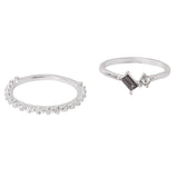 Accessorize London Women's Silver set of 2 Sparkle Gem And Textured Ring-Large