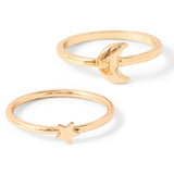 Accessorize London Women's 2 pack Gold Star And Moon Ring-Small