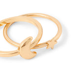 Accessorize London Women's 2 pack Gold Star And Moon Ring-Small