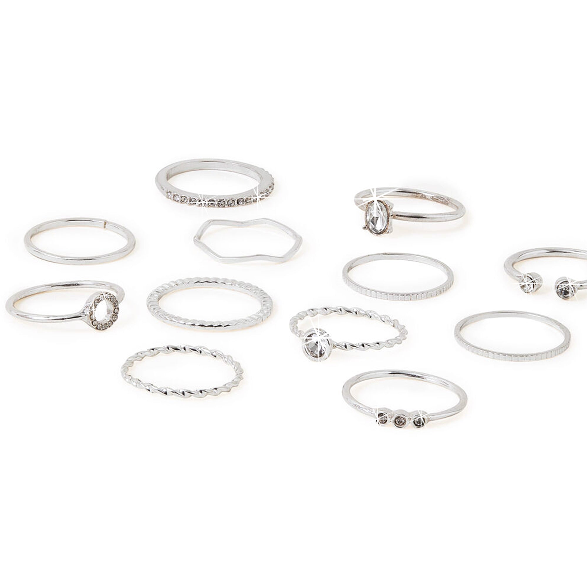 Accessorize London Women's Silver Crystal Ring Pack Of 12 Medium