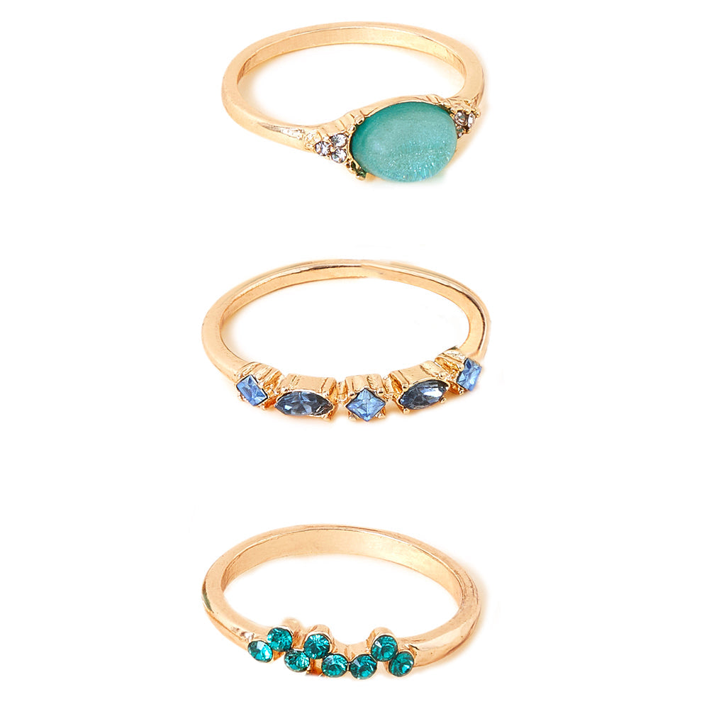 Accessorize London Women's Green Mini Gems Stacking Set of 3-Small