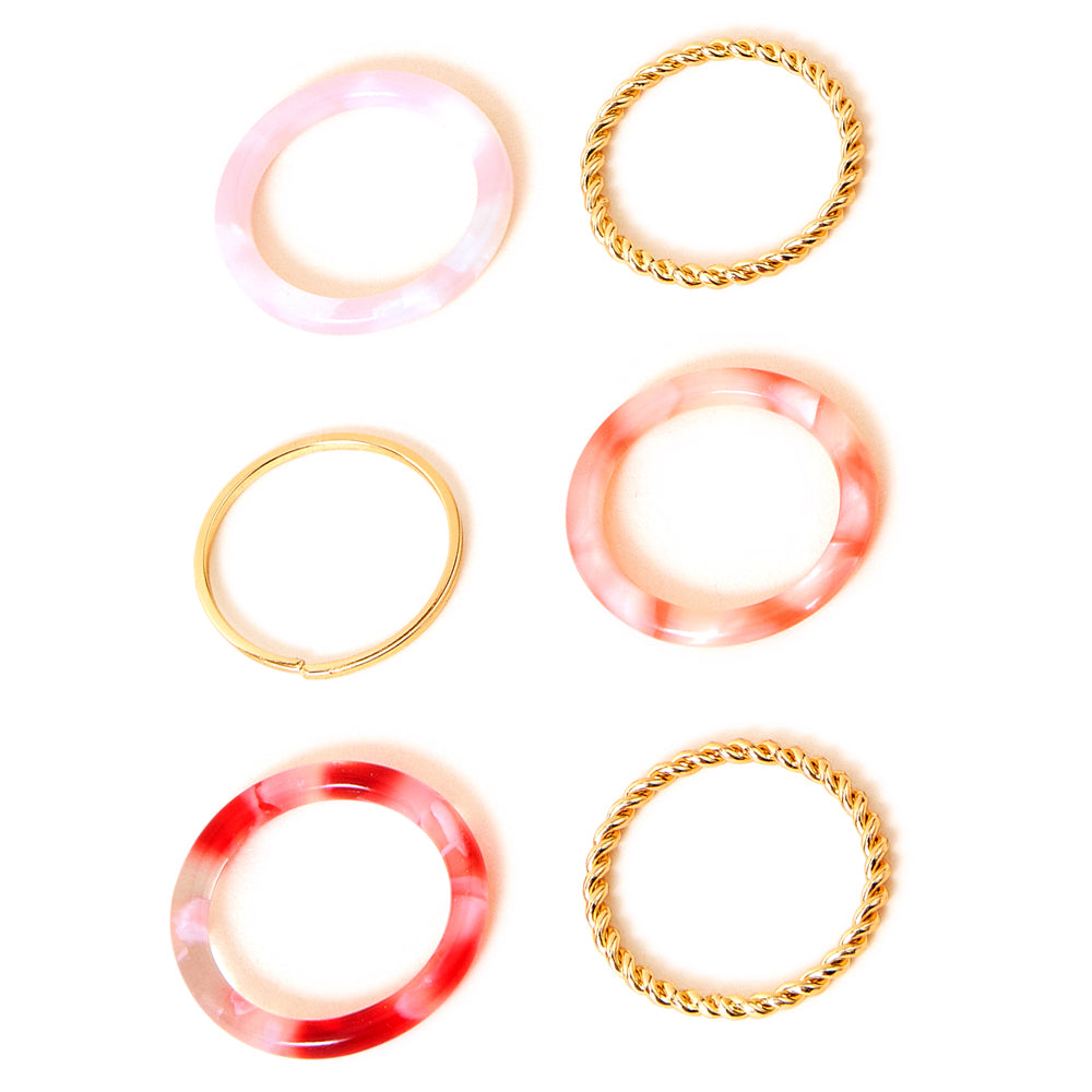 Accessorize London Women's Pink Gold And Resin Ring Pack-Small