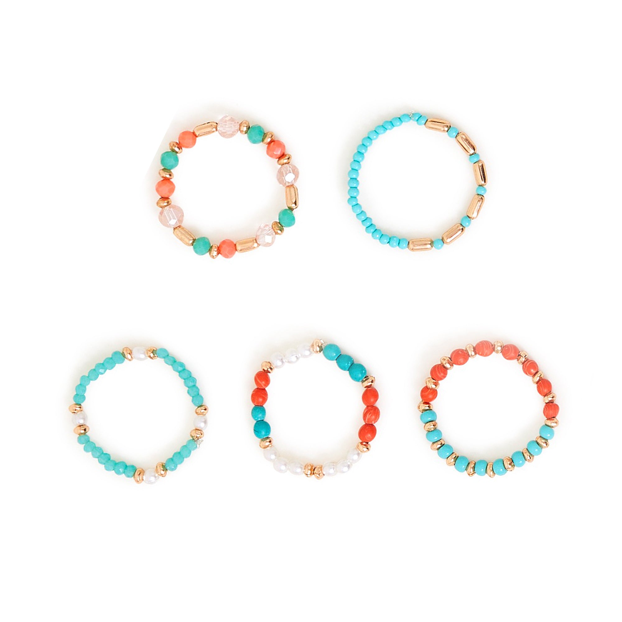 Accessorize London Women's Multi Beaded Stretch Ring Pack