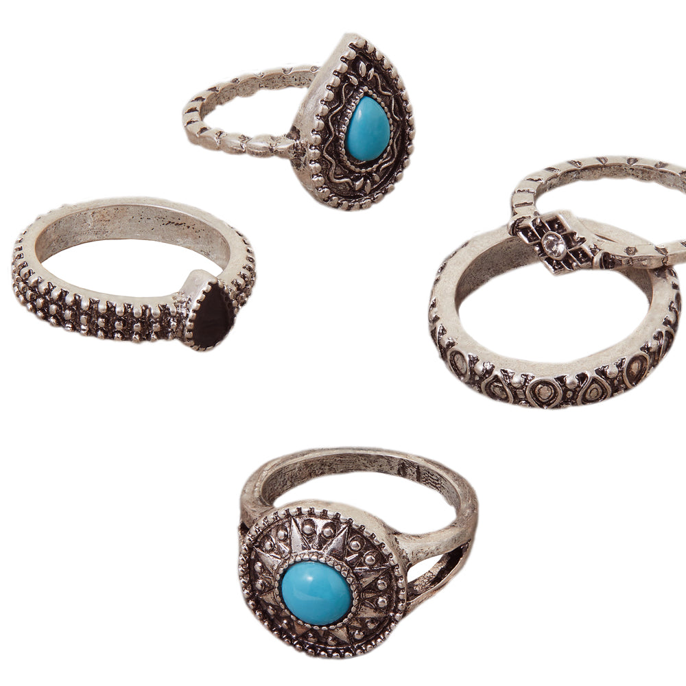 Accessorize London Women's Blue Crystal Stacking Ring Set-Medium