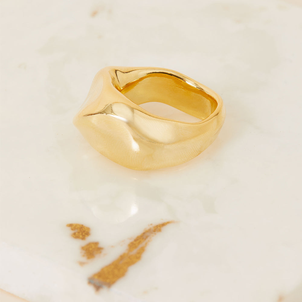 Real Gold Plated Gold Z Molten Band Ring-Large