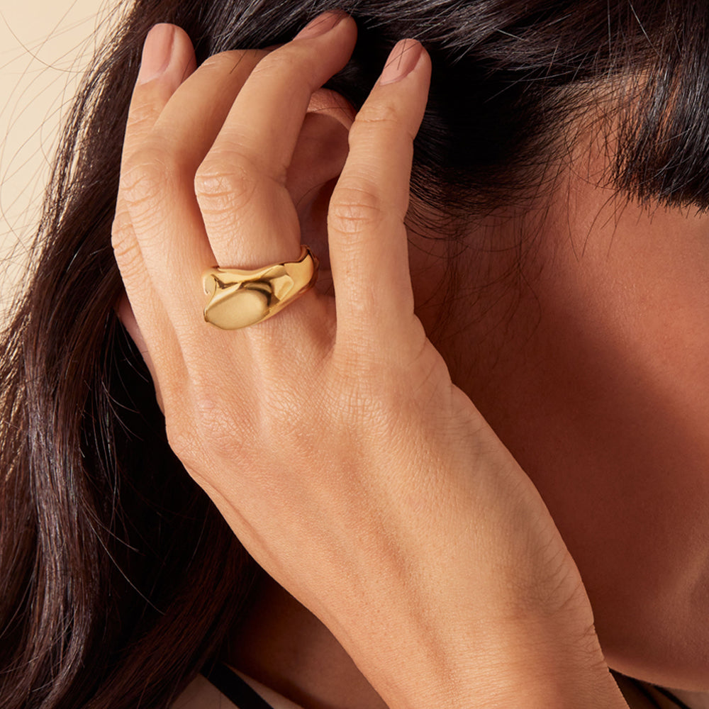 Real Gold Plated Gold Z Molten Band Ring-Large