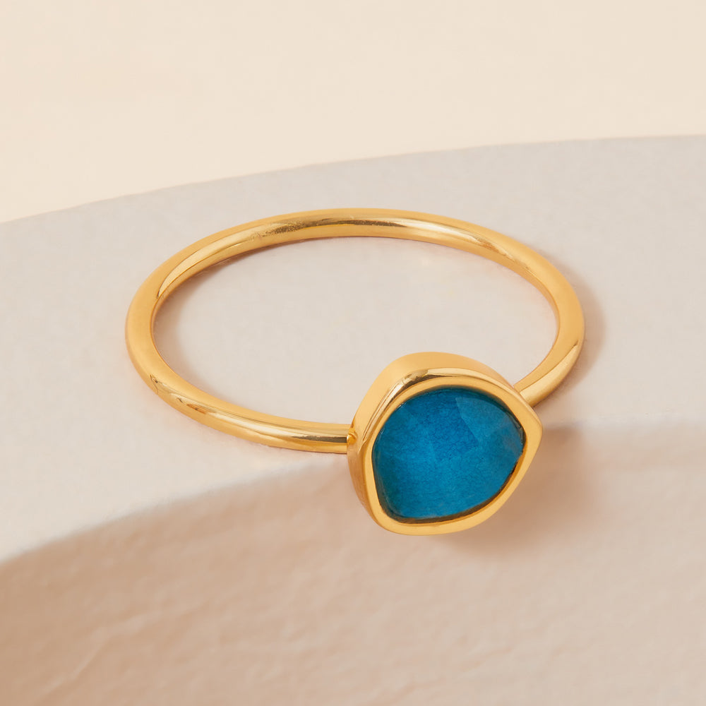 Real Gold Plated Blue Z Healing Stones Ring Apatite-Small