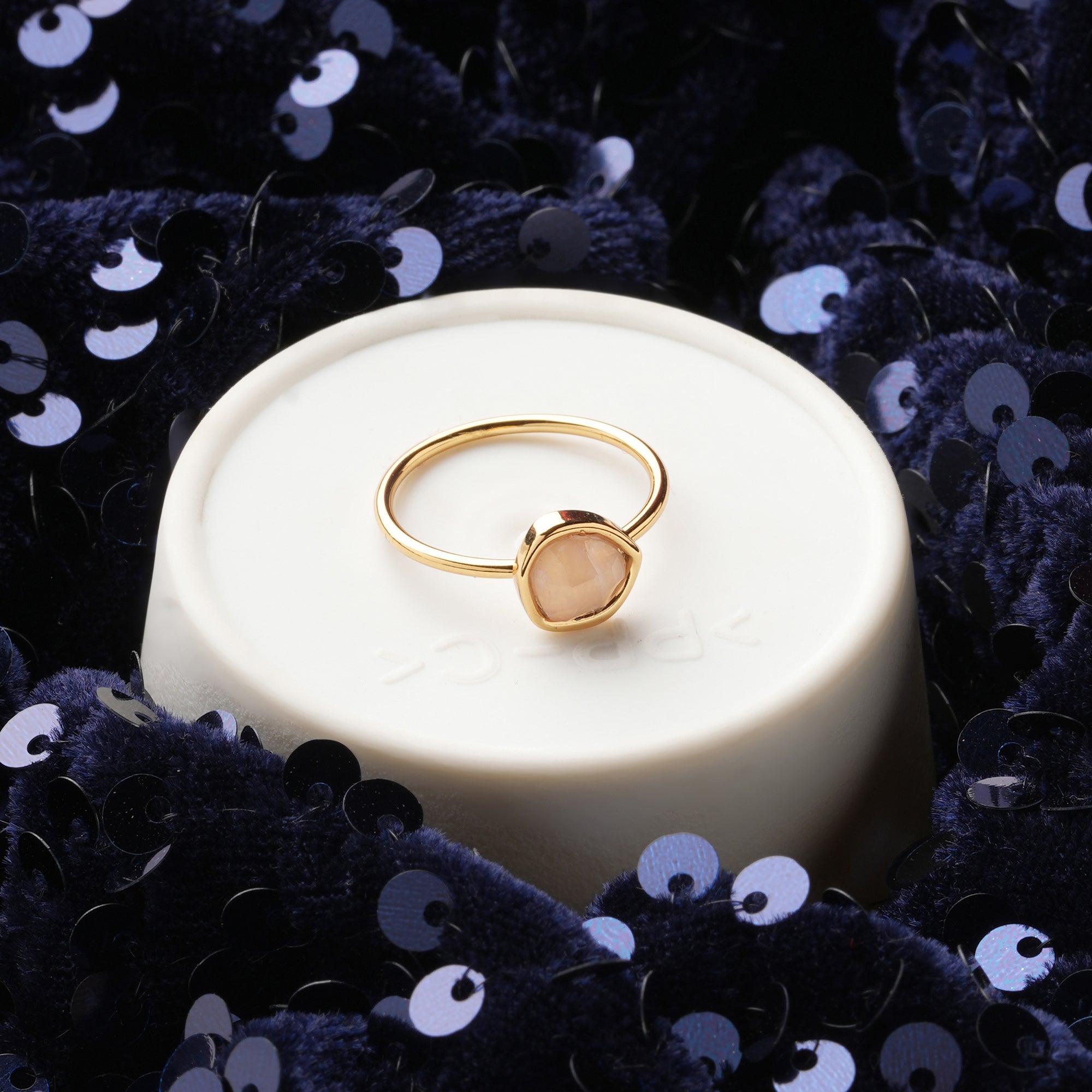 Real Gold Plated Pink Z Healing Stones Ring Rose Quartz-Medium