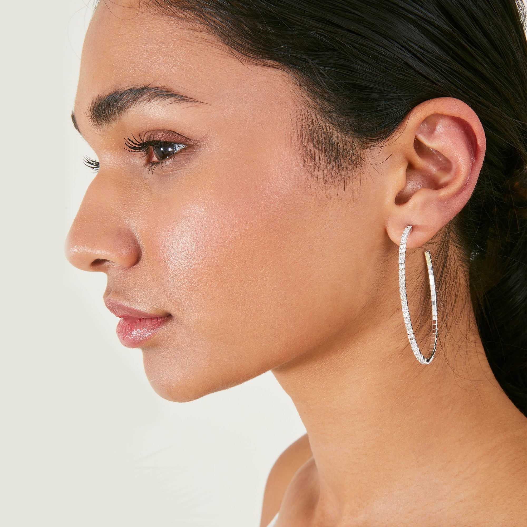 Accessorize London Women's Silver Thin Crystal Hoop Earring