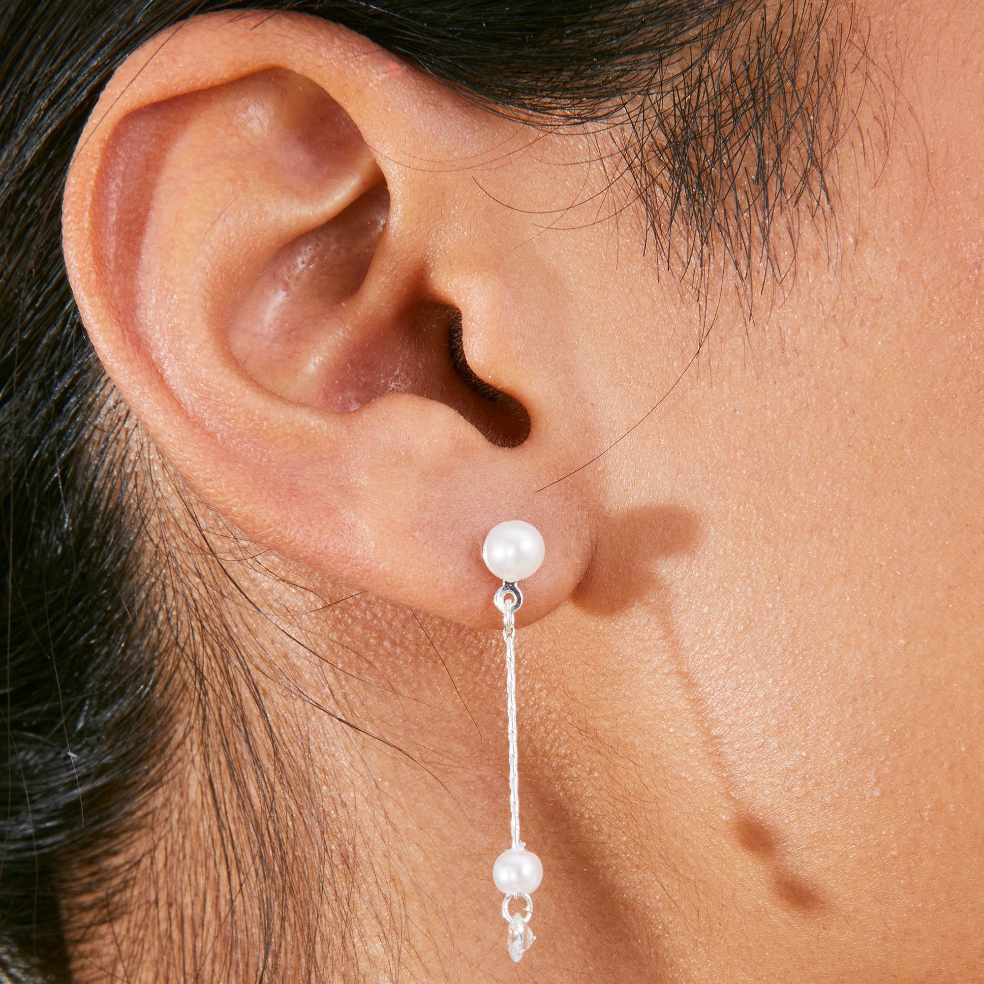 Accessorize London Women's White Pearl Stud Chain Drop Earring