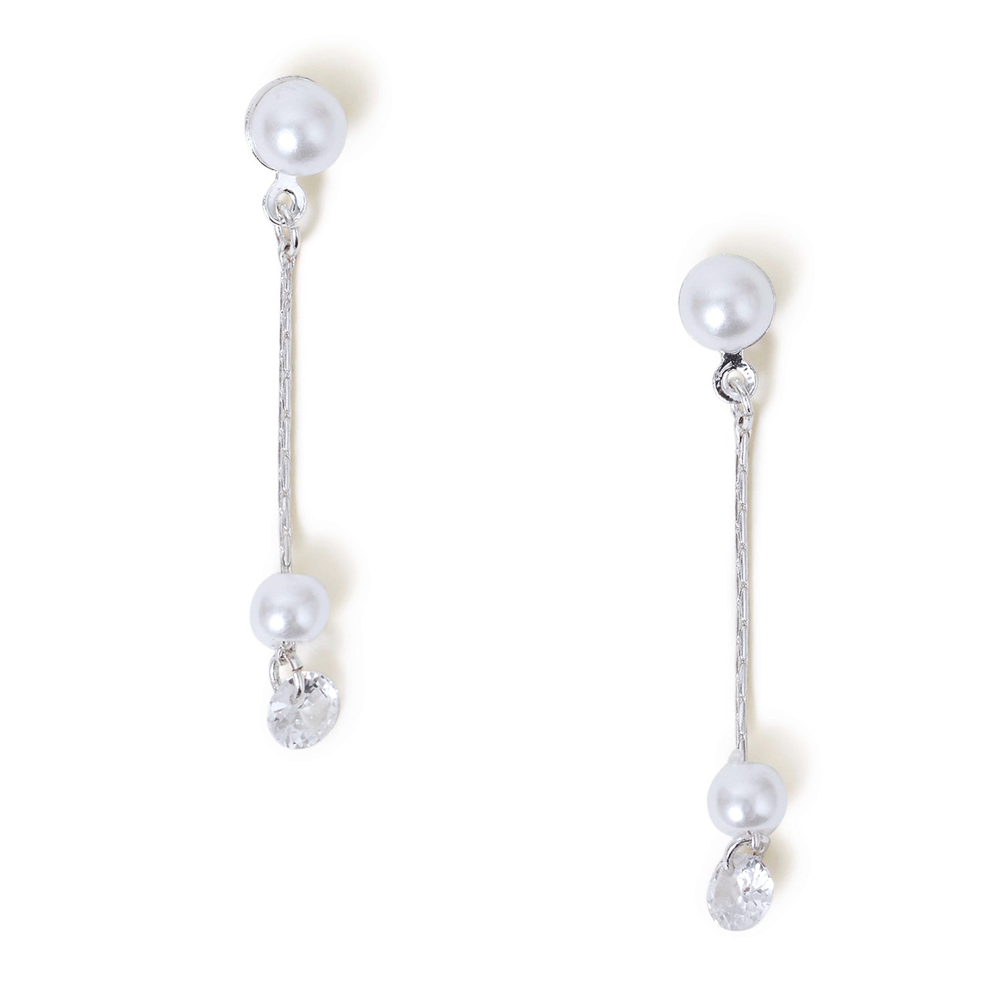 Accessorize London Women's White Pearl Stud Chain Drop Earring