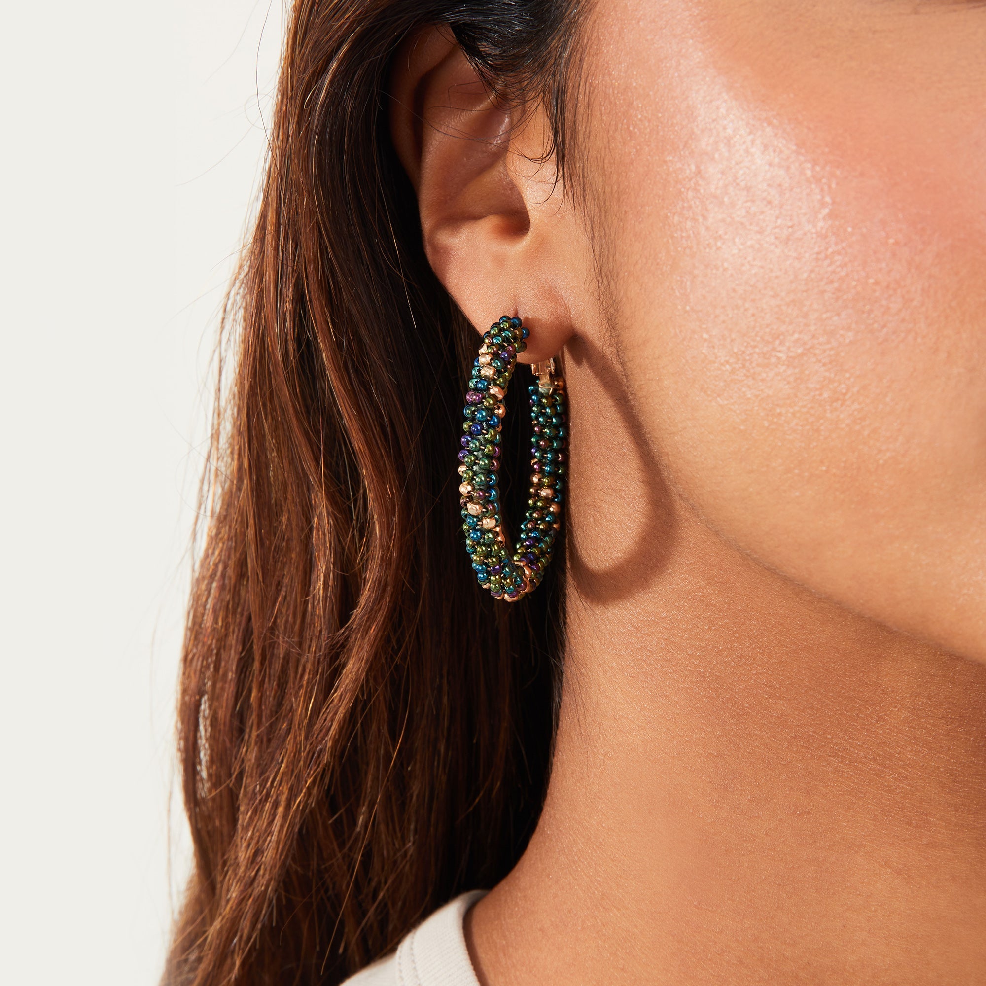 Accessorize London Women'S Blue Chunky Beaded Hoop Earrings