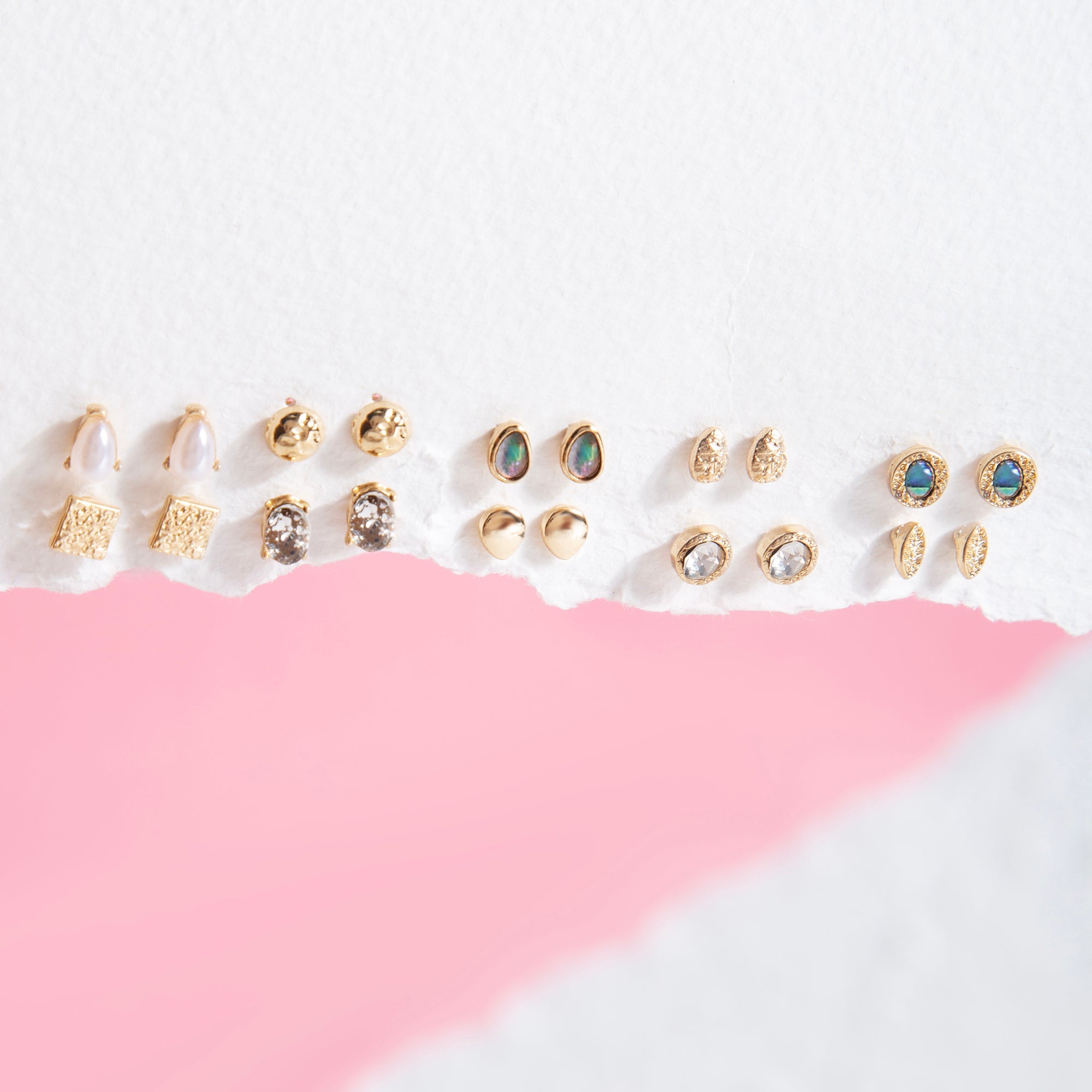 Hammered Metal Stud Earrings Pack of 10