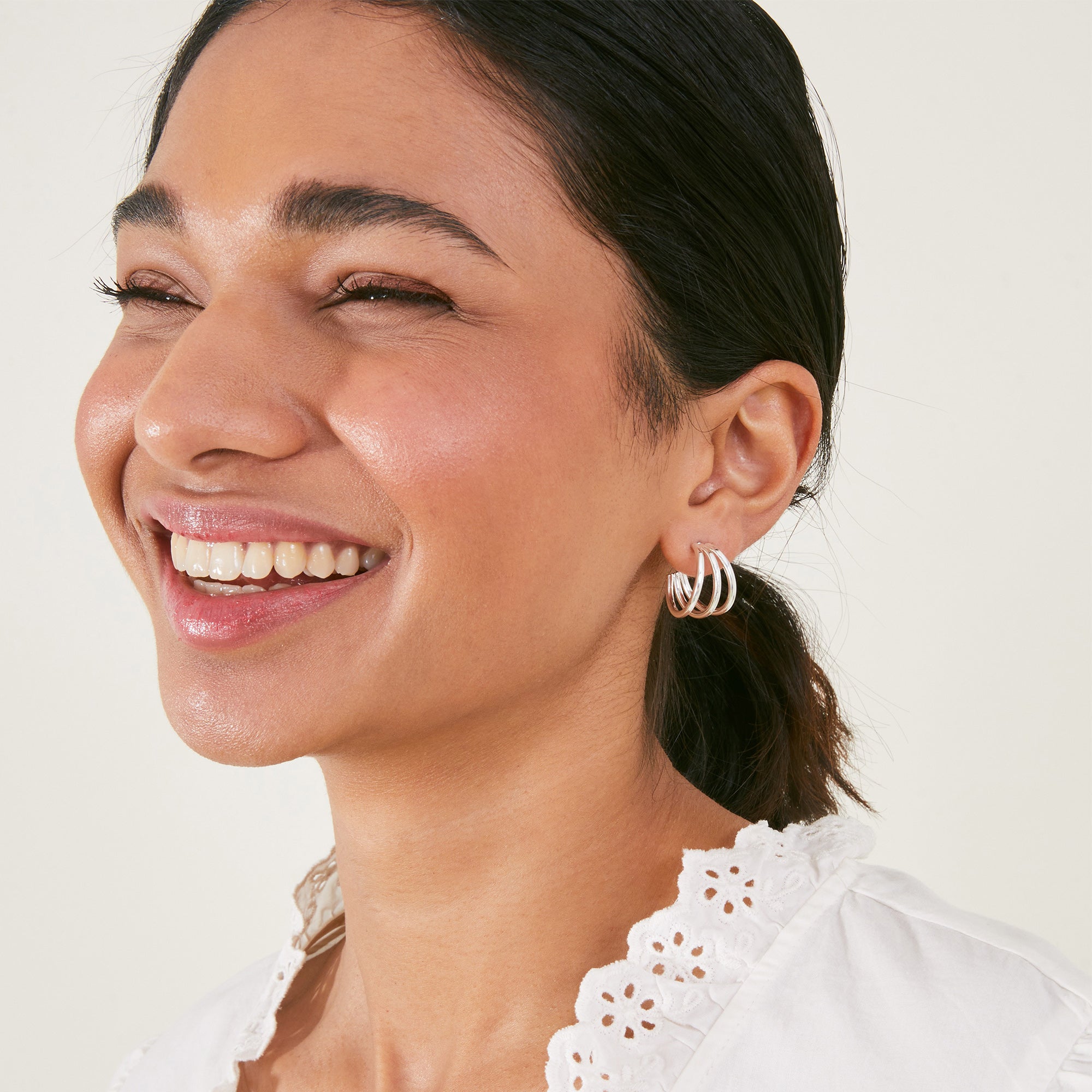 Accessorize London Women's Silver Triple Hoop Earrings