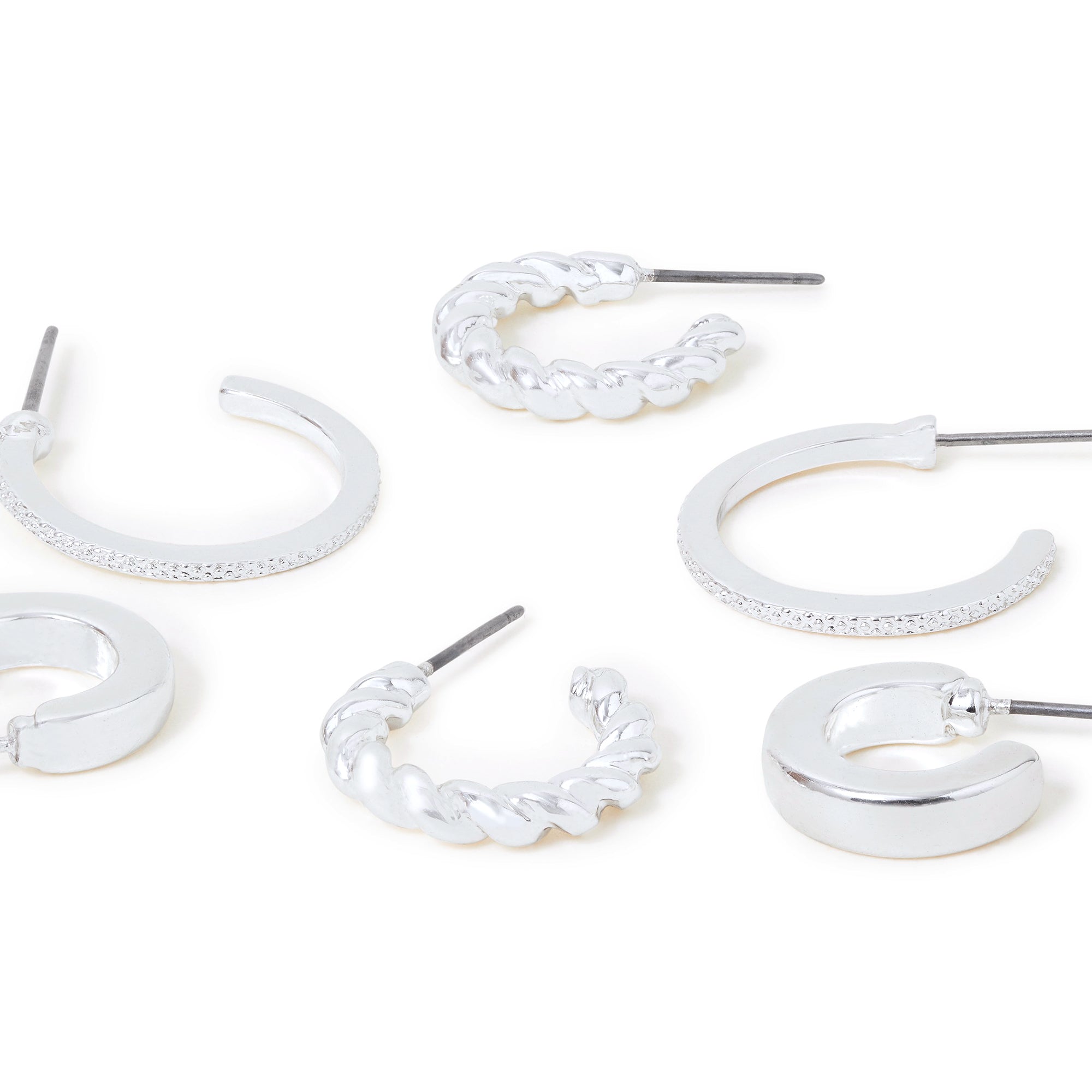 Accessorize London Women's Silver Twisted Hoop Earring Pack Of 3