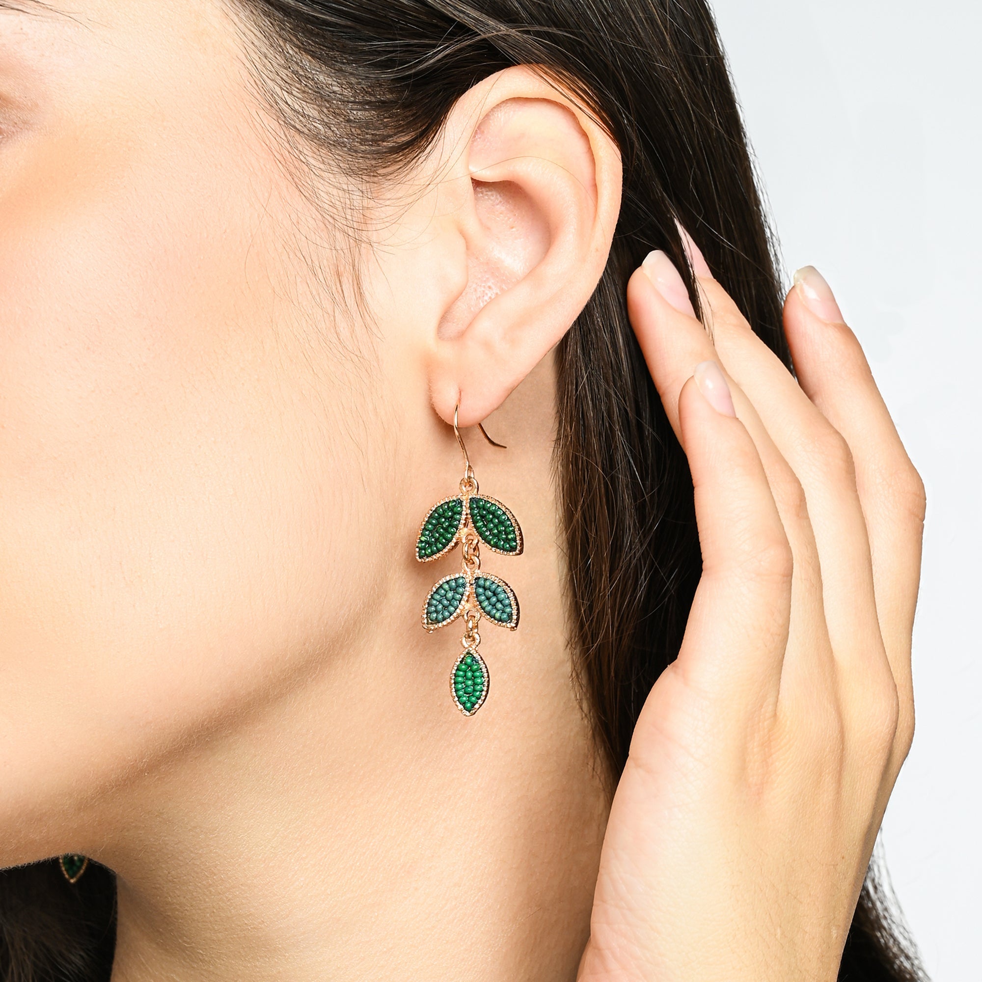 Accessorize London Women's Beaded Leaf Drop Earrings