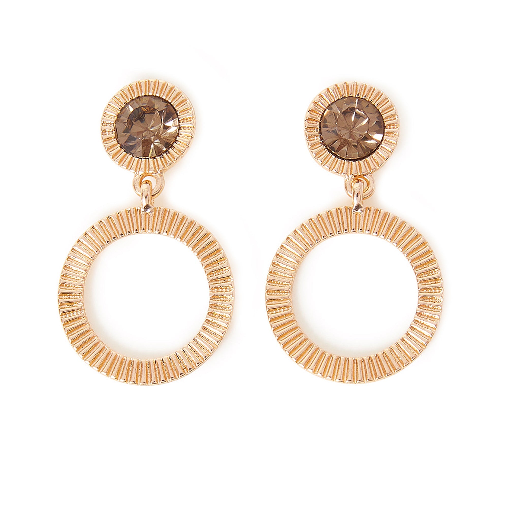 Gem Ridged Circle Drop Earrings Features